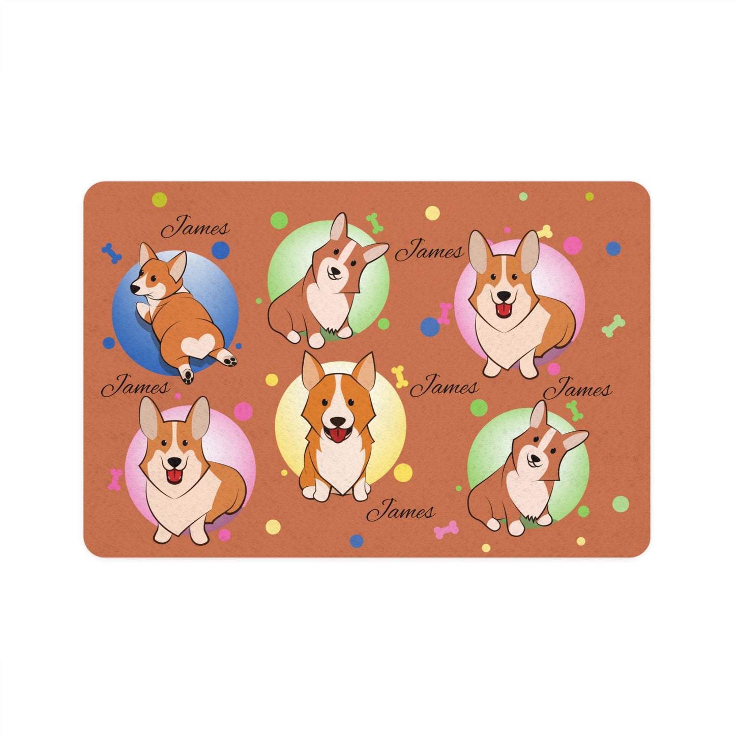 Corgi Pattern Personalized Pet Food Mat (12x18) — Cute Custom Name Dog Feeding Placemat