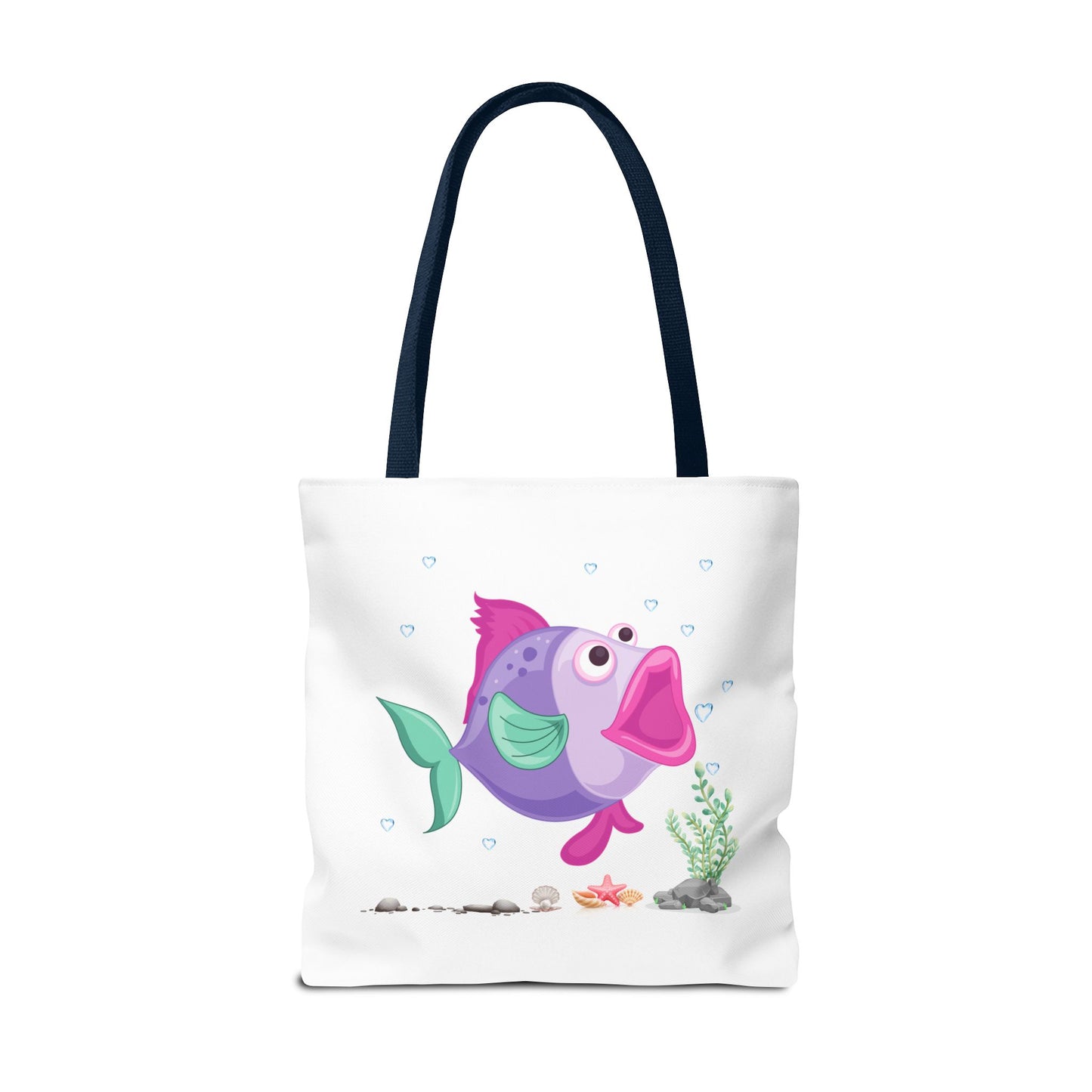 Fish with open mouth bubbles and underwater flora. Tote Bag