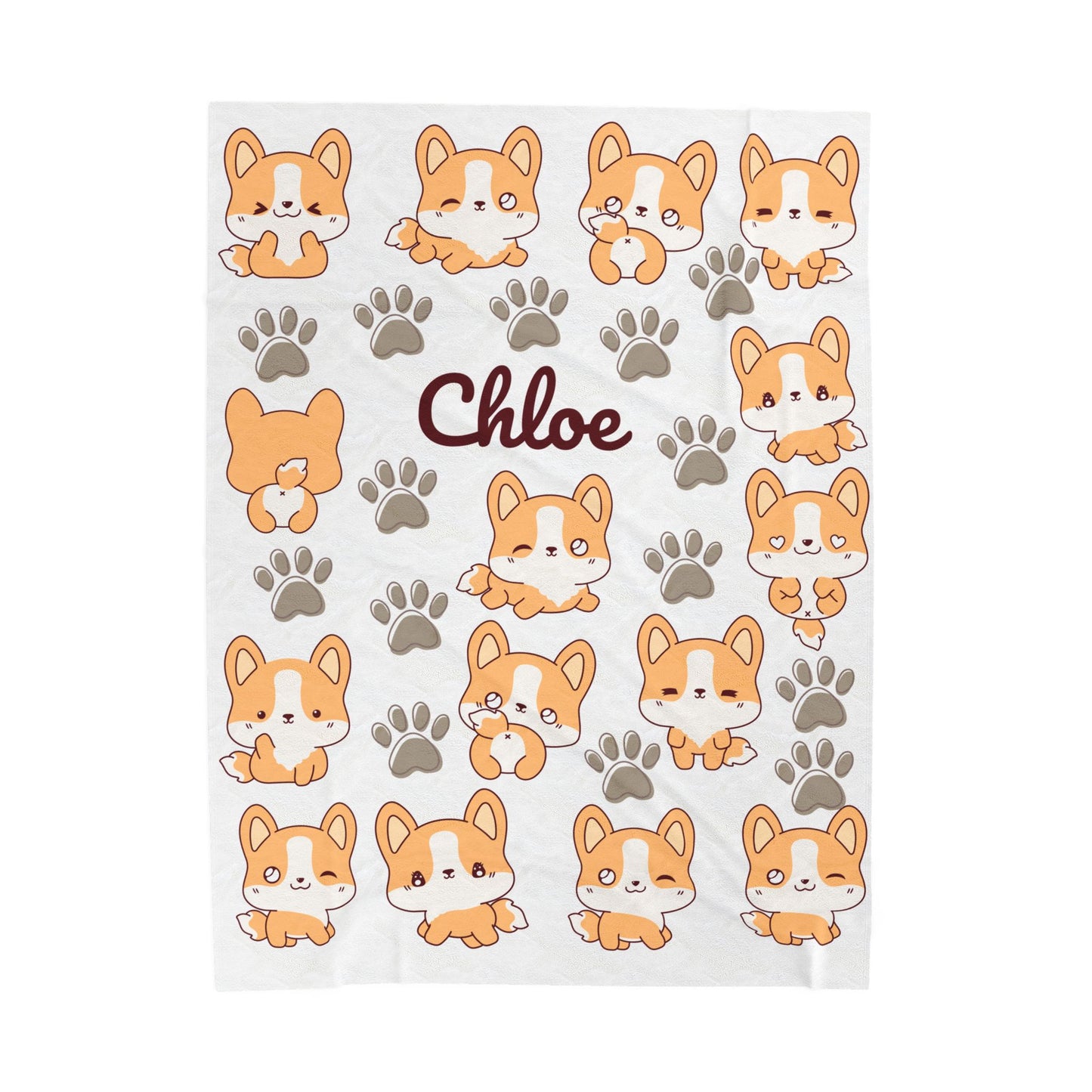 Personalized Velveteen Plush Blanket with Cute Corgis, Pet Lovers Gift, Cozy Home Decor, Kids Comfort Blanket, Custom Name Blanket