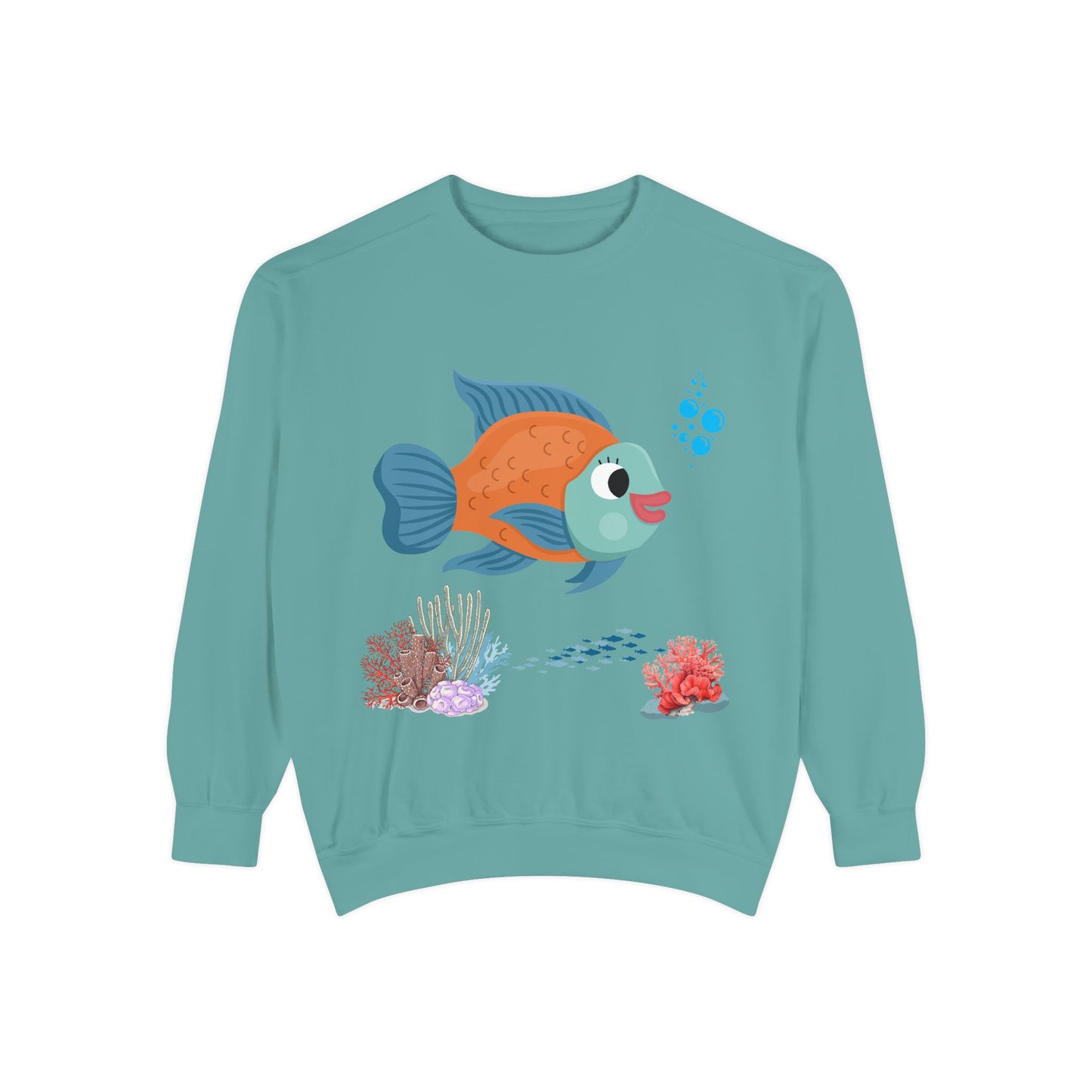 Orange and blue fish with coral and bubble Unisex Garment-Dyed Sweatshirt