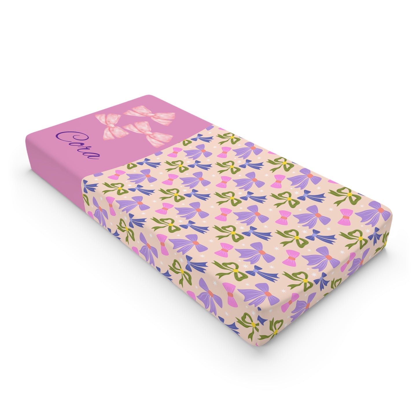 Floral Pink Baby Changing Pad Cover — Personalized Name Option