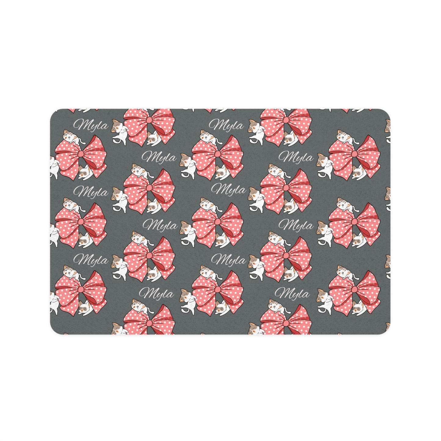 Personalized Bow Pattern Pet Food Mat – Cute Dog Placemat (12x18)