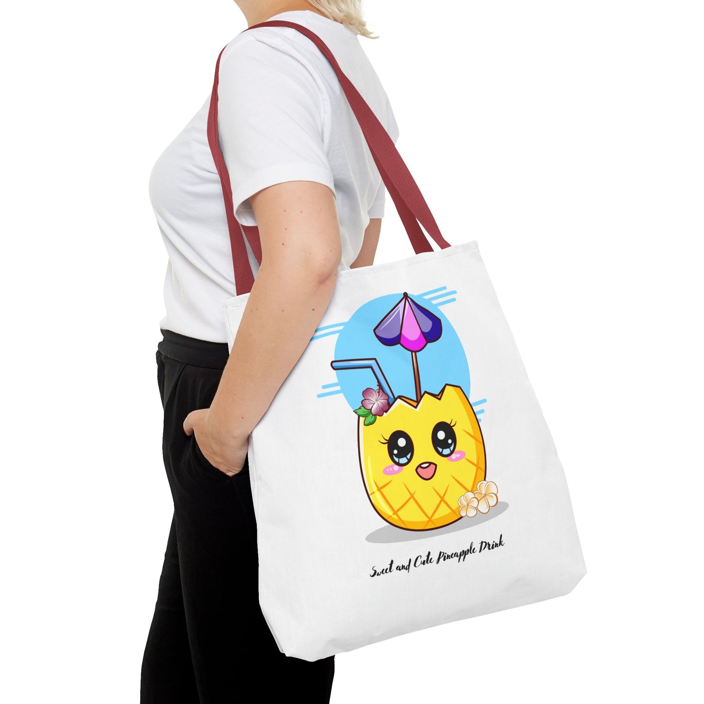 Pineapple Picnic Tote Bag — Cute Kawaii Tropical Drink Design