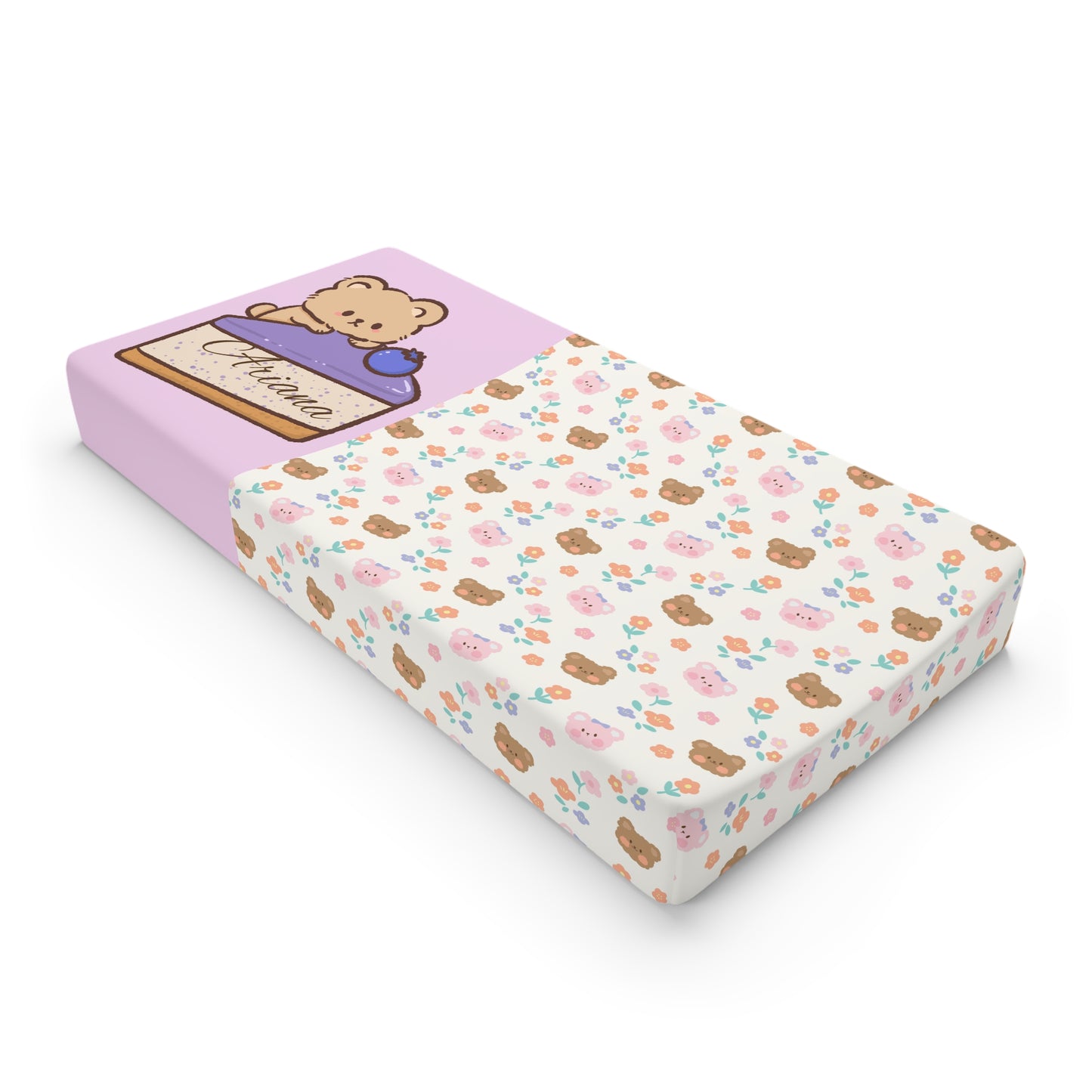 Pink Teddy Bear Baby Changing Pad Cover — Personalized Name Option