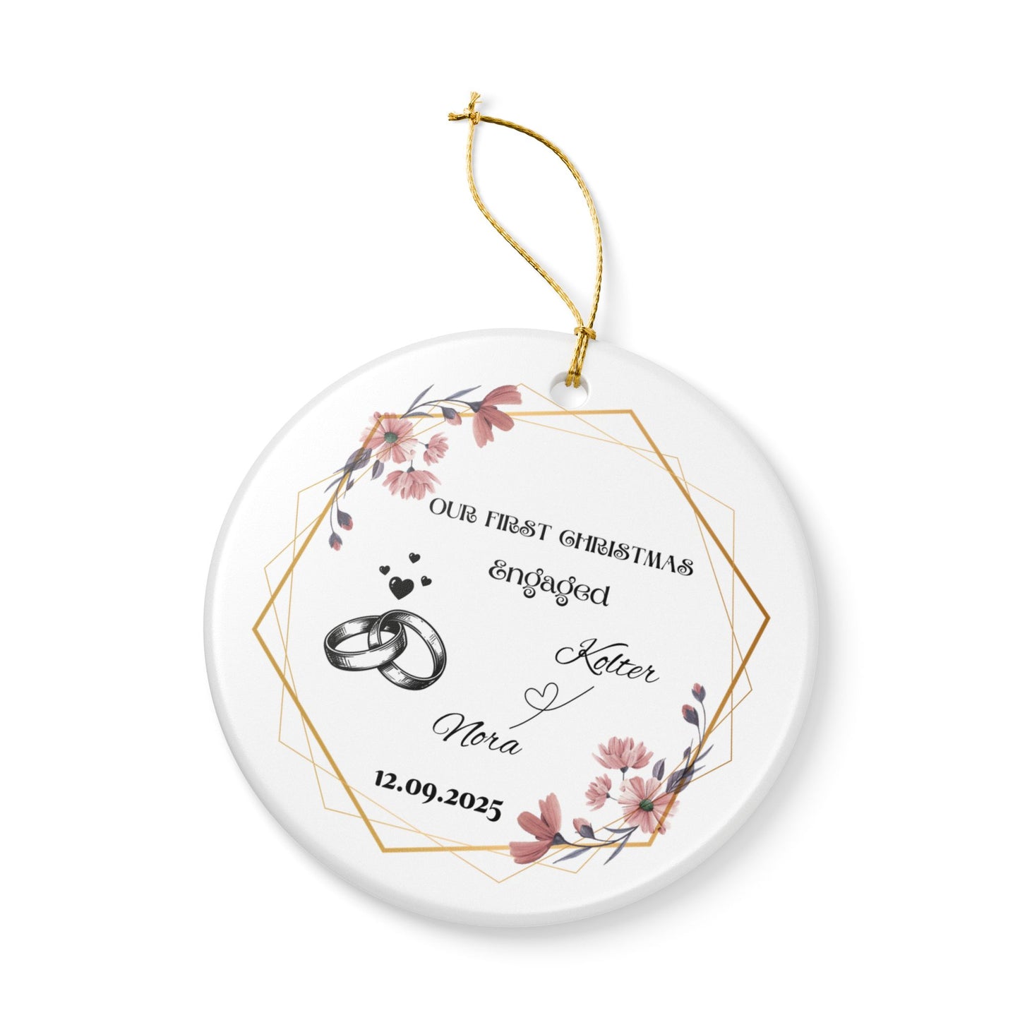Engagement Christmas Ornament - Personalized Ceramic Decoration, Holiday Keepsake, Wedding Gift, First Christmas Together, Custom [...]