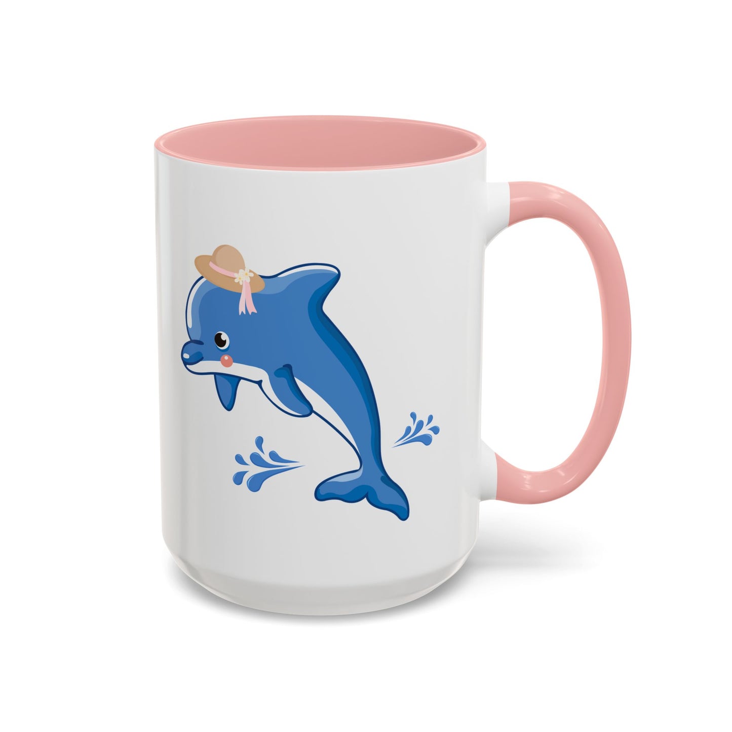Dolphin wearing a straw hat with stylized water splashes Coffee Mug