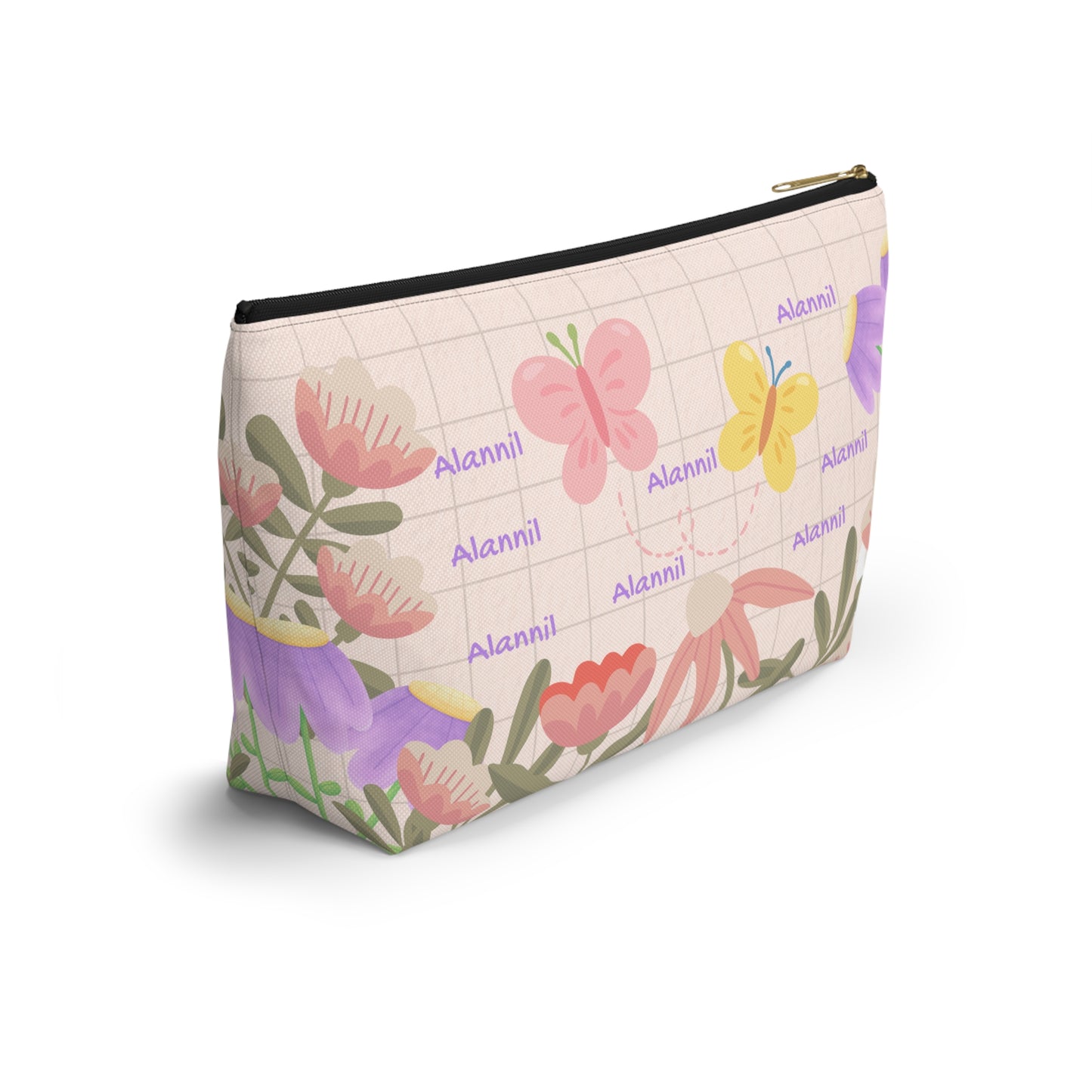 Floral Butterfly Accessory Pouch — Personalized T-Bottom Makeup Bag