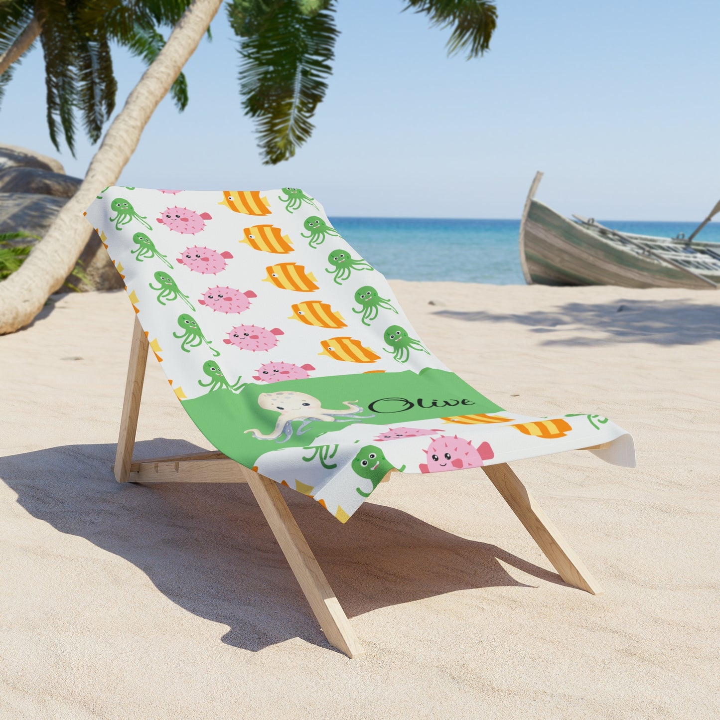 Personalized Octopus Beach Towel – Cute Sea Critter Pattern with Name