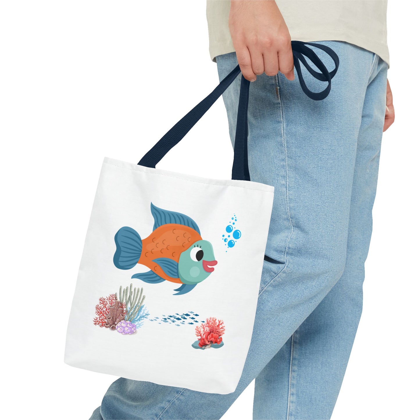 Orange and blue fish with coral and bubble Tote Bag