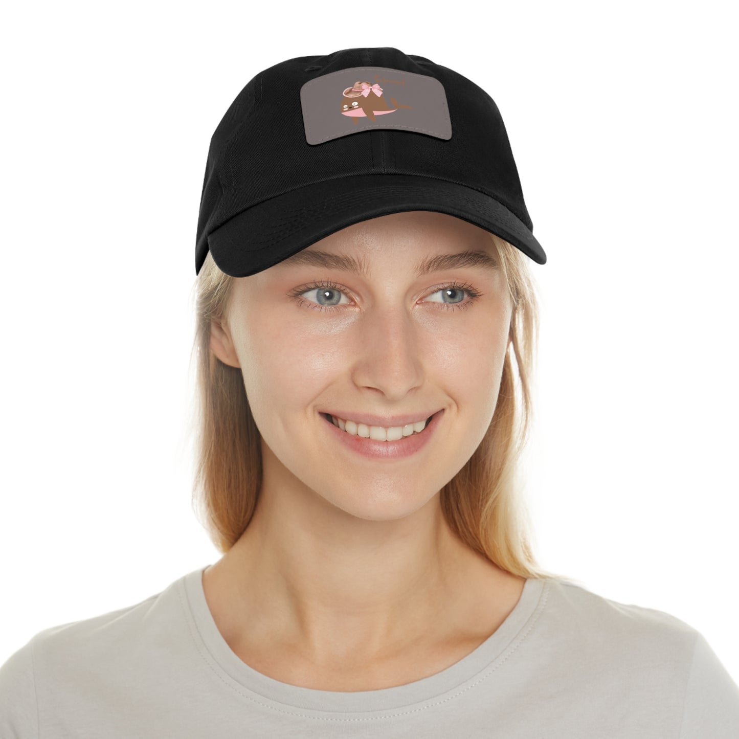 Whale wearing a cowboy hat with a pink bow Dad Hat with Leather Patch (Rectangle)