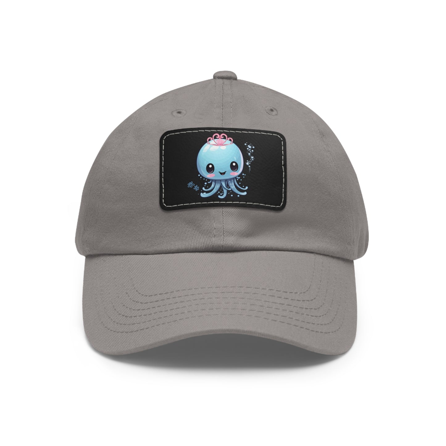 Blue jellyfish with a pink tiara Dad Hat with Leather Patch (Rectangle)