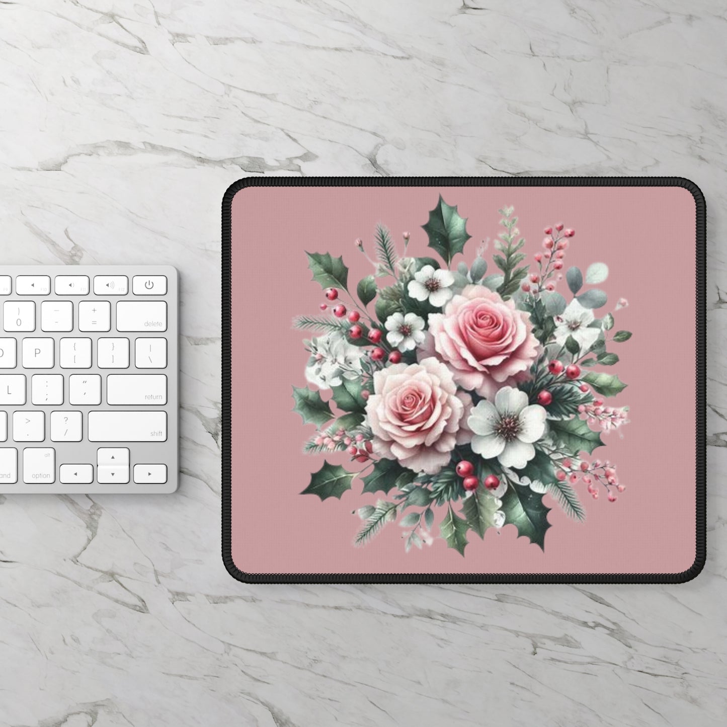 Floral Rose Gaming Mouse Pad — Pink Vintage Bouquet Desk Mat