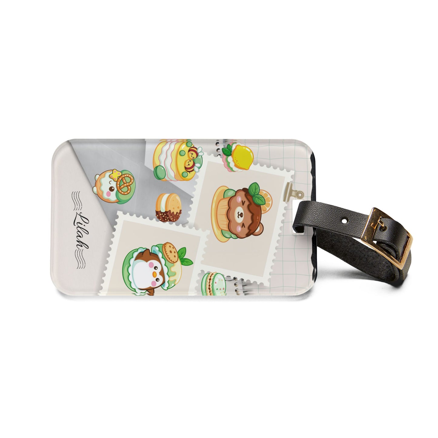 Cute Dessert Stamp Luggage Tag — Personalized Name Travel ID with Kawaii Pastry Characters