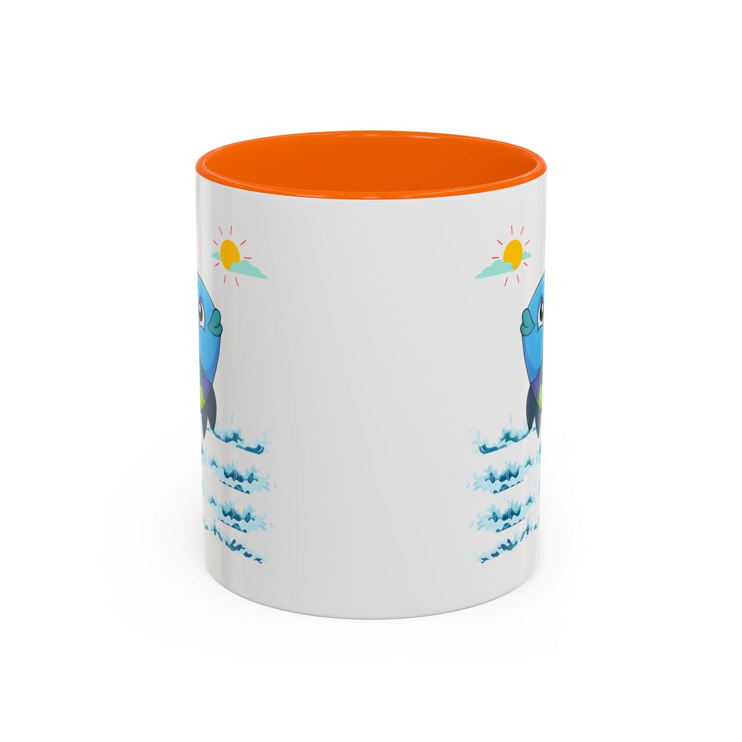 Fish with a sun and birds in the sky above water Coffee Mug