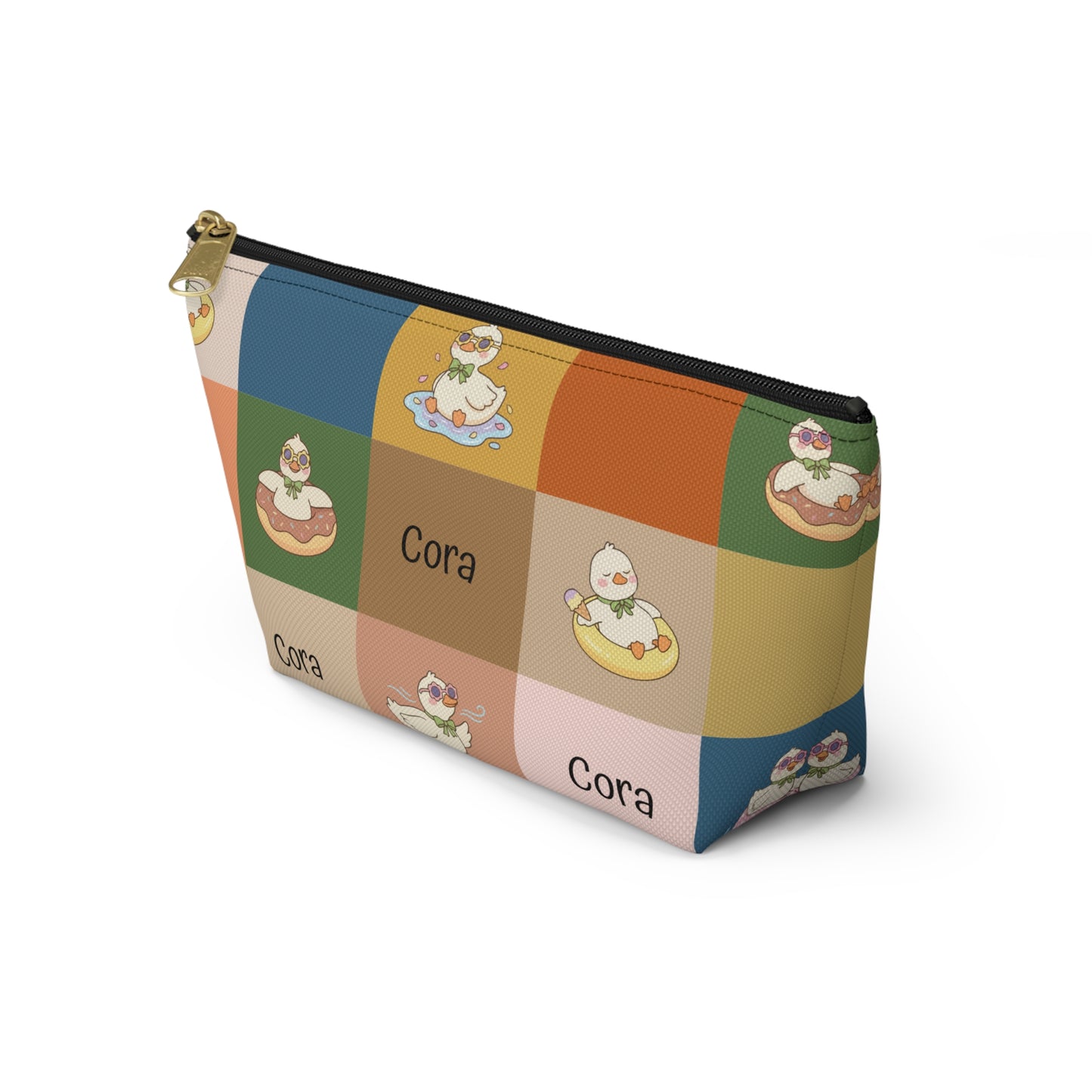 Personalized Duck Pattern Accessory Pouch — Custom Name Cosmetic Bag