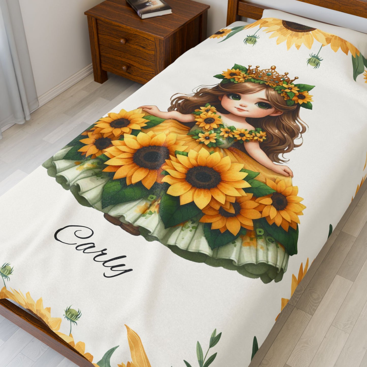 Sunflower Goddess Personalized Velveteen Plush Blanket, Cozy Throw, Kids Gift, Nursery Decor, Summer Vibes, Birthday Present