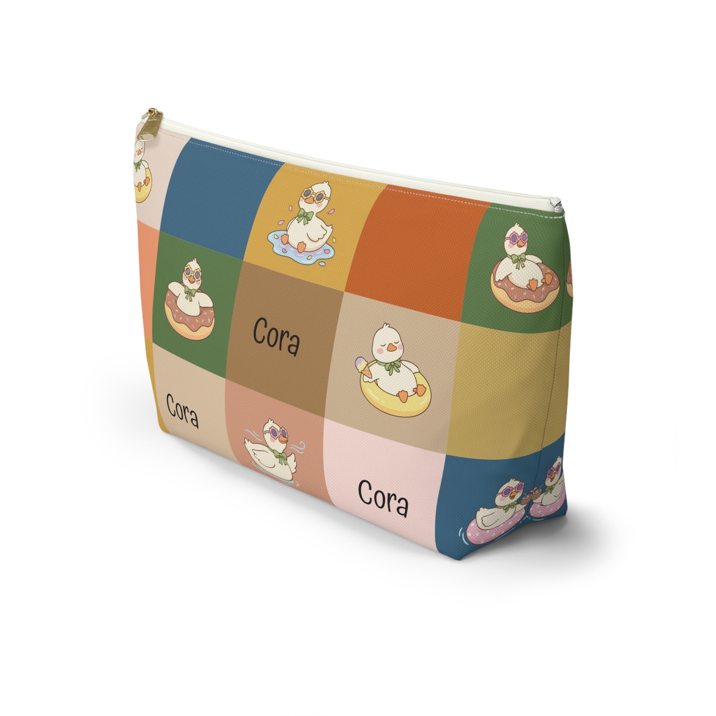 Personalized Duck Pattern Accessory Pouch — Custom Name Cosmetic Bag