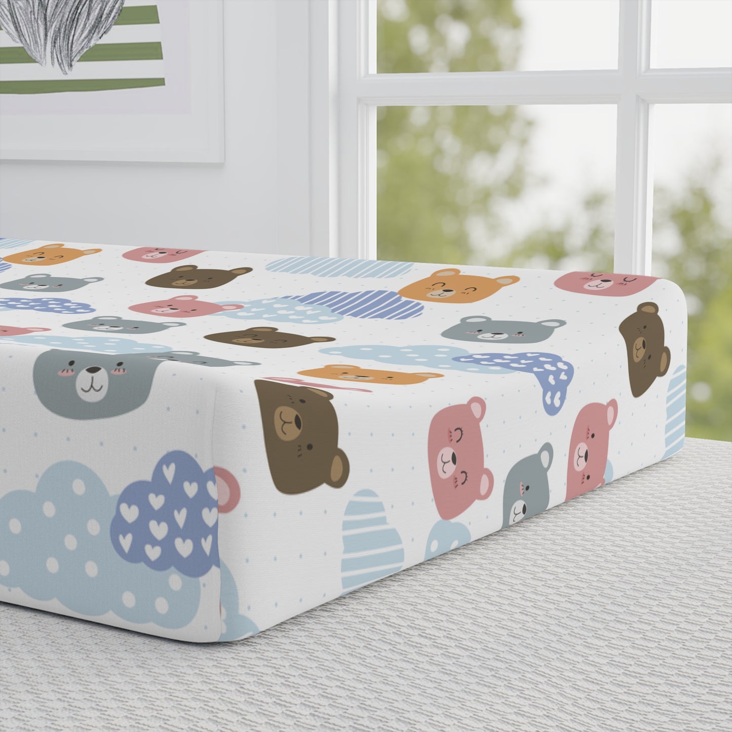Personalized Bear Baby Changing Pad Cover — Cute Teddy Print, Custom Name