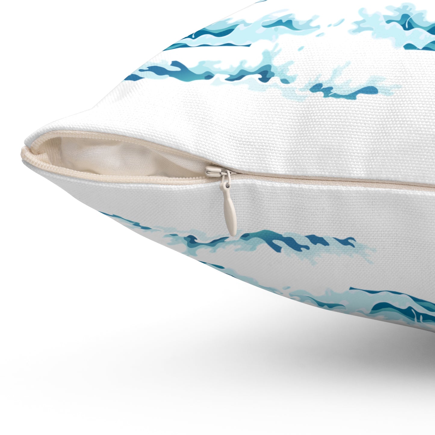 Fish with a sun and birds in the sky above water Spun Polyester Square Pillow