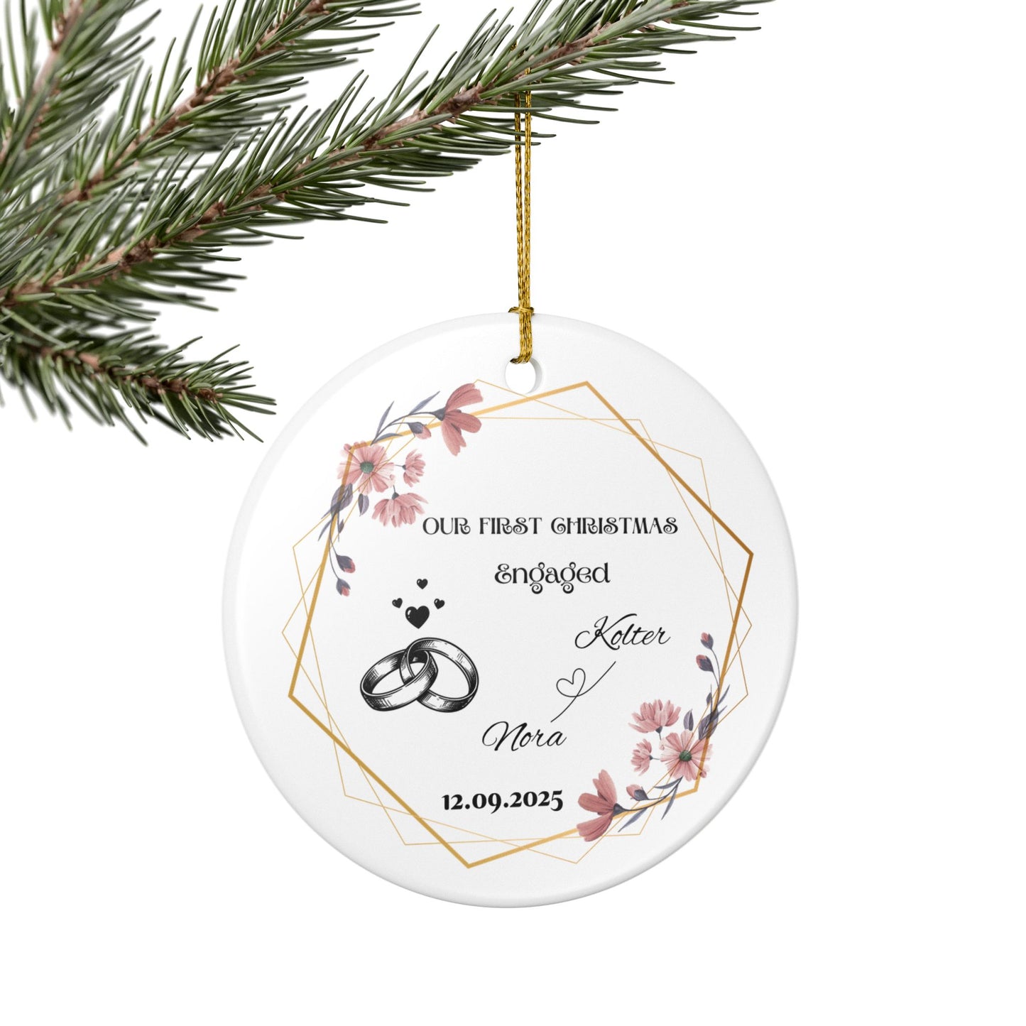 Engagement Christmas Ornament - Personalized Ceramic Decoration, Holiday Keepsake, Wedding Gift, First Christmas Together, Custom [...]