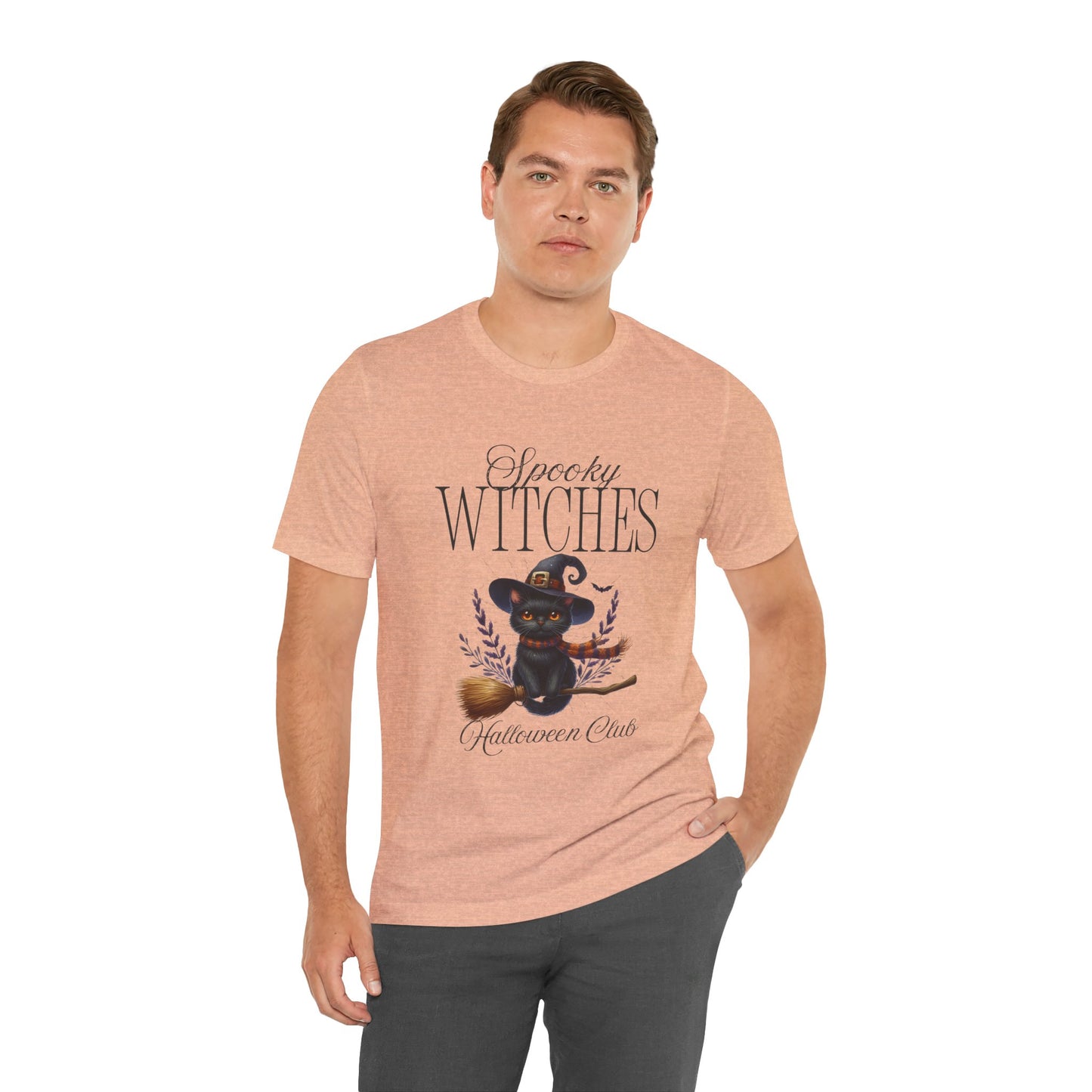 Spooky Witches Halloween Tee, Unisex Short Sleeve Shirt, Witch T-Shirt, Halloween Costume Top, Cat Lovers Gift, Fall Fashion