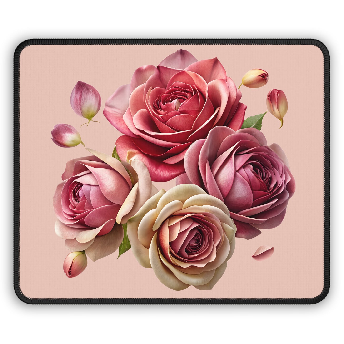 Floral Rose Gaming Mouse Pad — Pink Vintage Bouquet Desk Mat