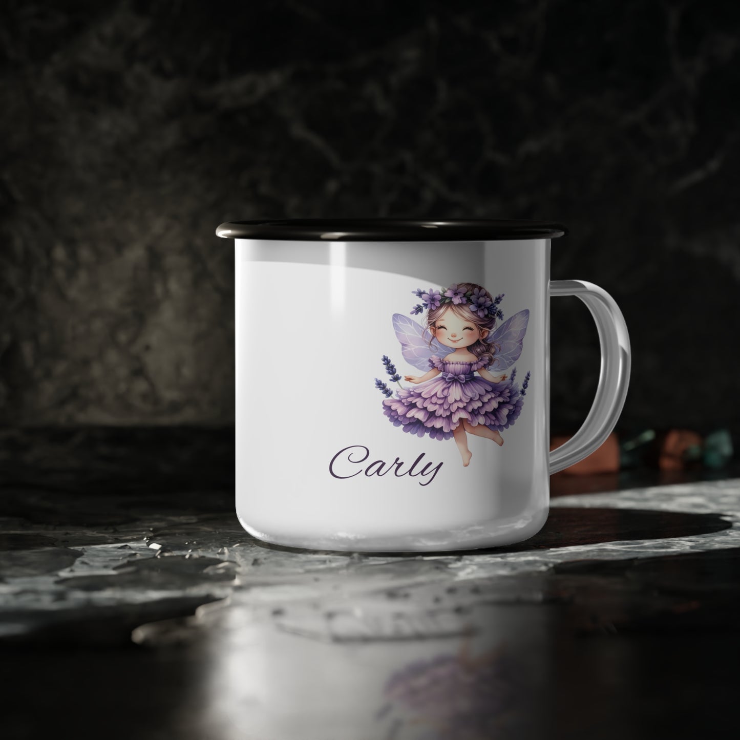 Personalized Lavender Fairy Enamel Camp Cup
