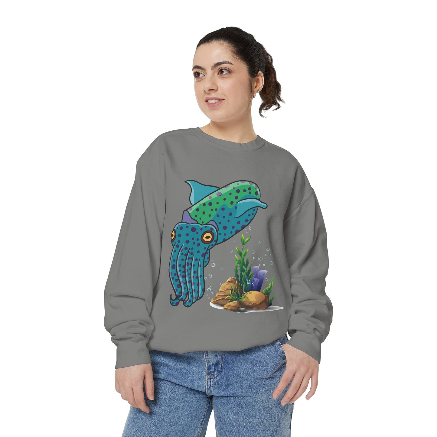 Cute with marine habitat coral and bubbles Unisex Garment-Dyed Sweatshirt