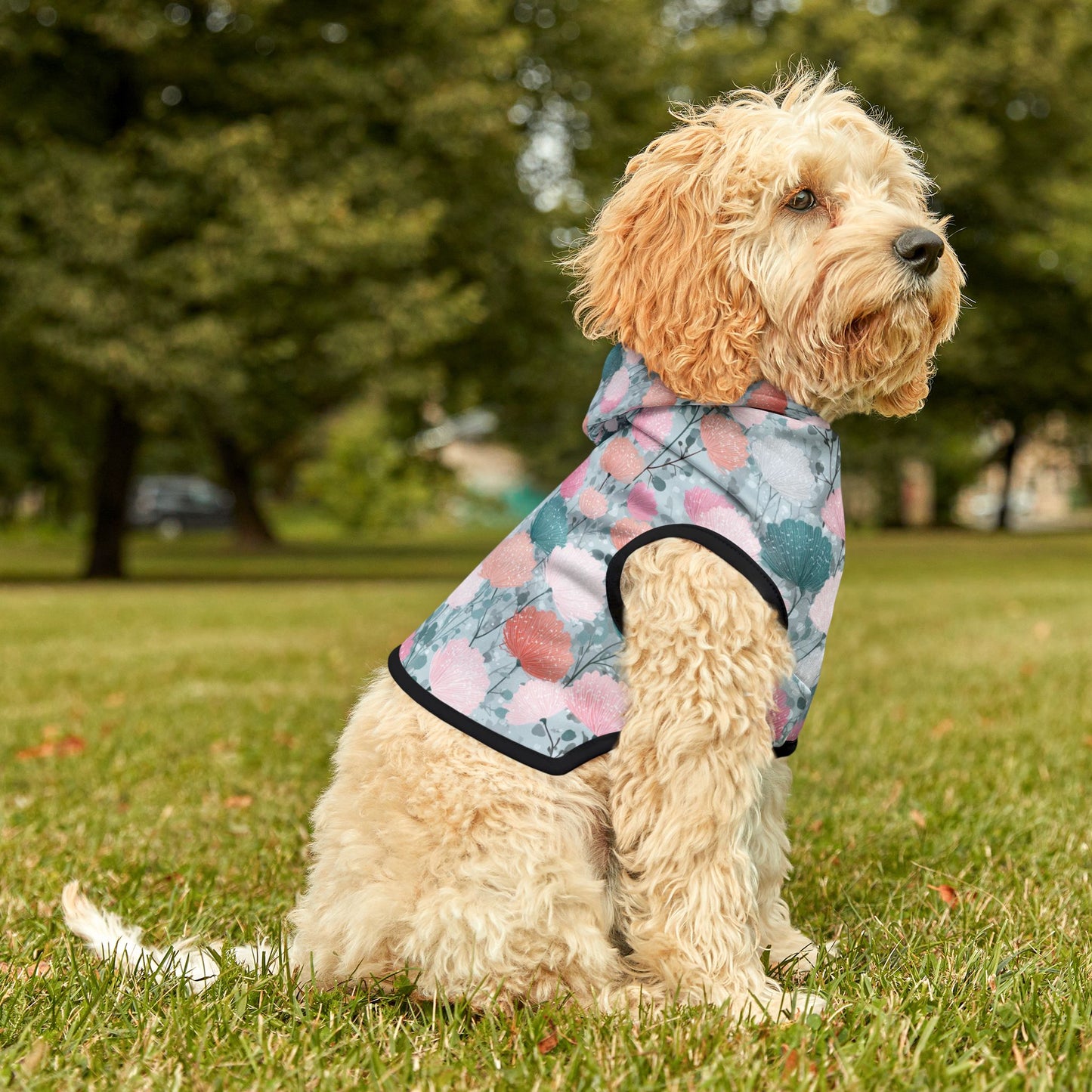 Dog Hoodie – Pastel Floral Pattern Pet Hoodie (Pink & Teal)