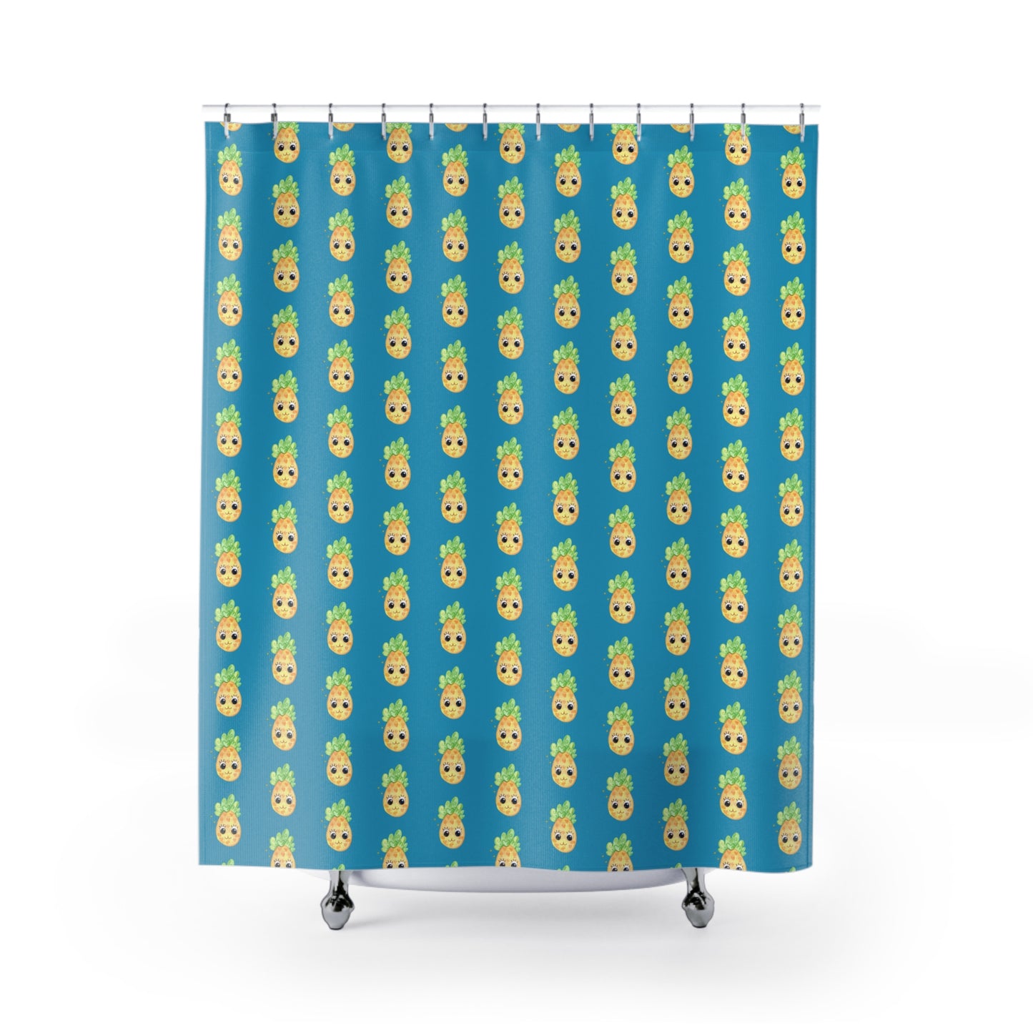 Pineapple Pattern Shower Curtain — Tropical Teal Bath Decor