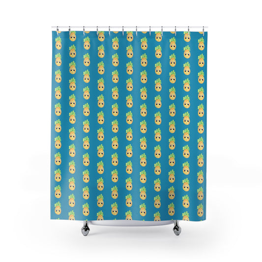 Pineapple Pattern Shower Curtain — Tropical Teal Bath Decor