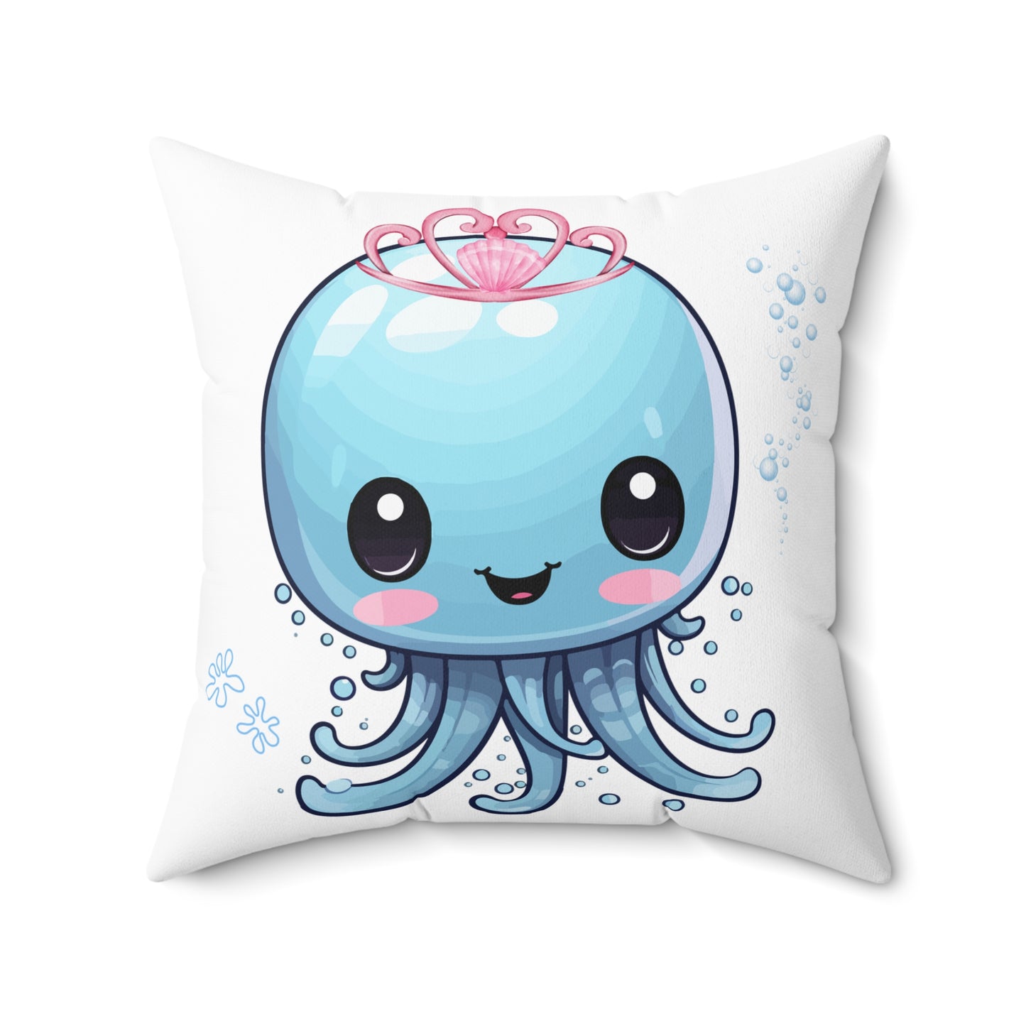 Blue jellyfish with a pink tiara Spun Polyester Square Pillow