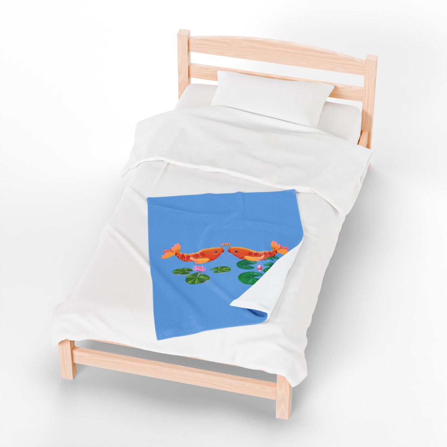 Golden koi fish with lotus flowers Velveteen Plush Blanket