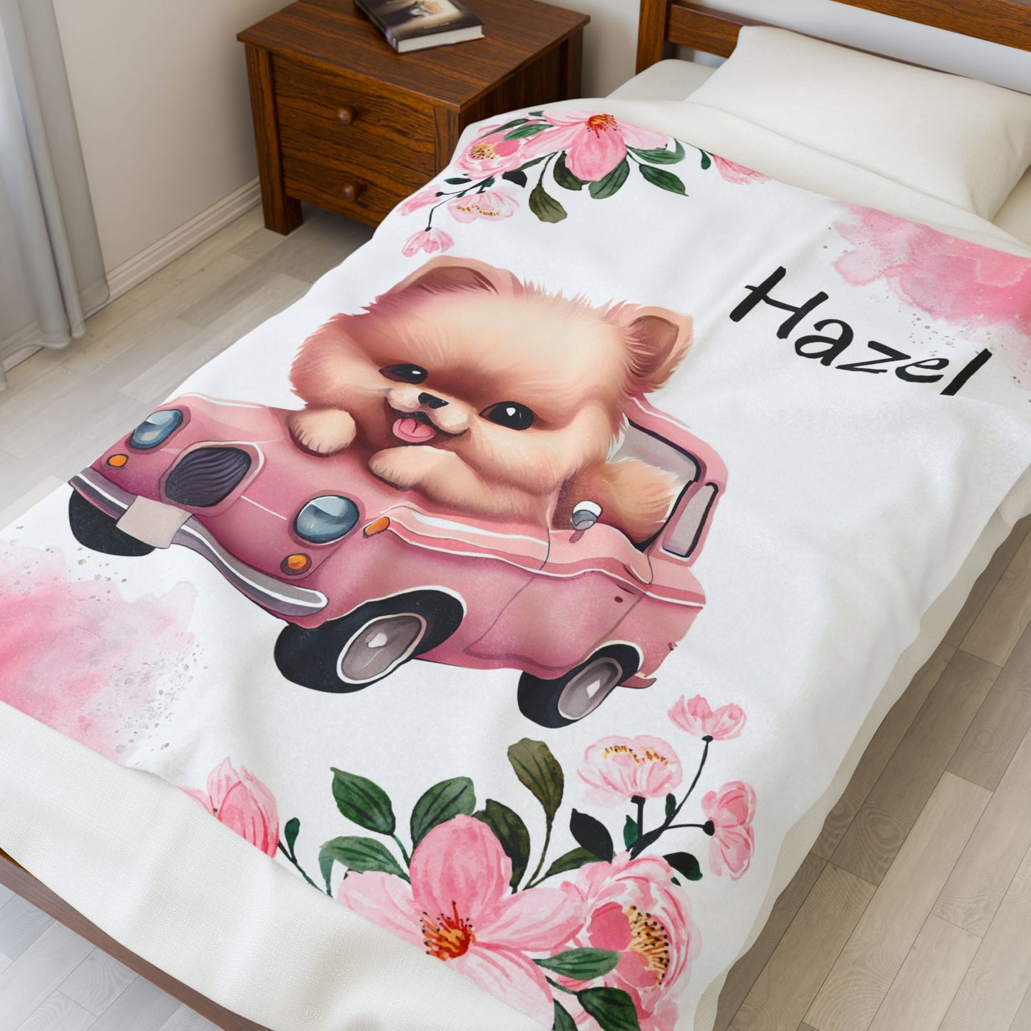 Personalized Plush Blanket with Cute Puppy Design, Soft Throw Blanket, Pet Lover Gift, Cozy Home Decor, Baby Shower Gift, Floral Accent