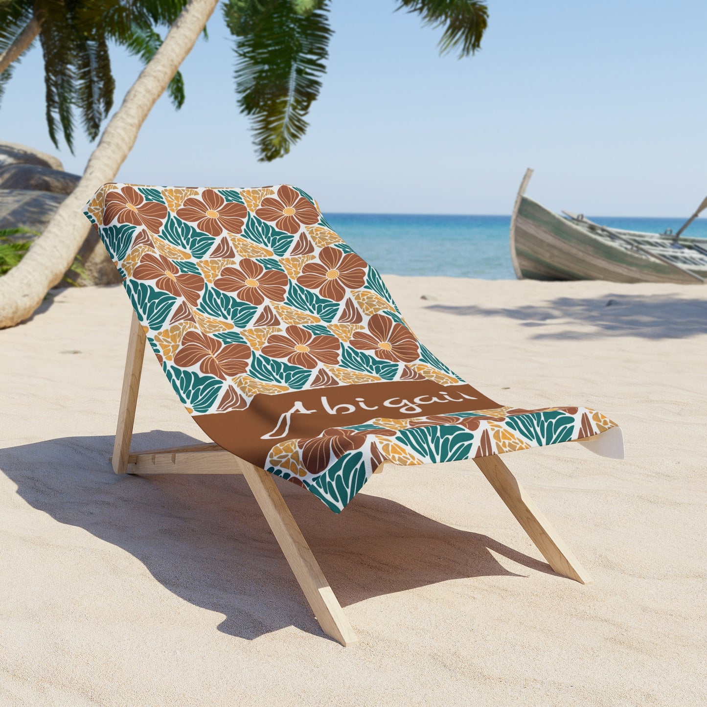 Personalized Floral Beach Towel — Custom Name Abigail, Tropical Hibiscus Pattern