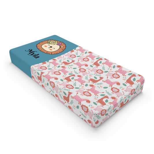 Personalized Woodland Animals Baby Changing Pad Cover – Floral Fox & Hedgehog Design