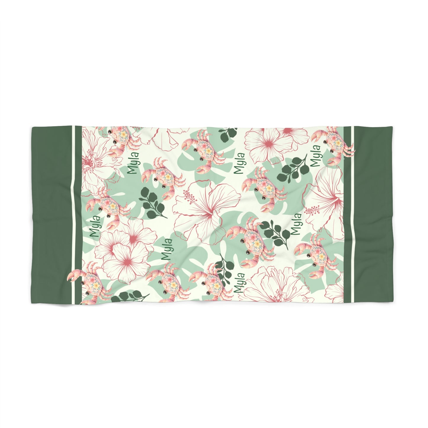 Floral Manta Ray Beach Towel — Tropical Hibiscus Pattern