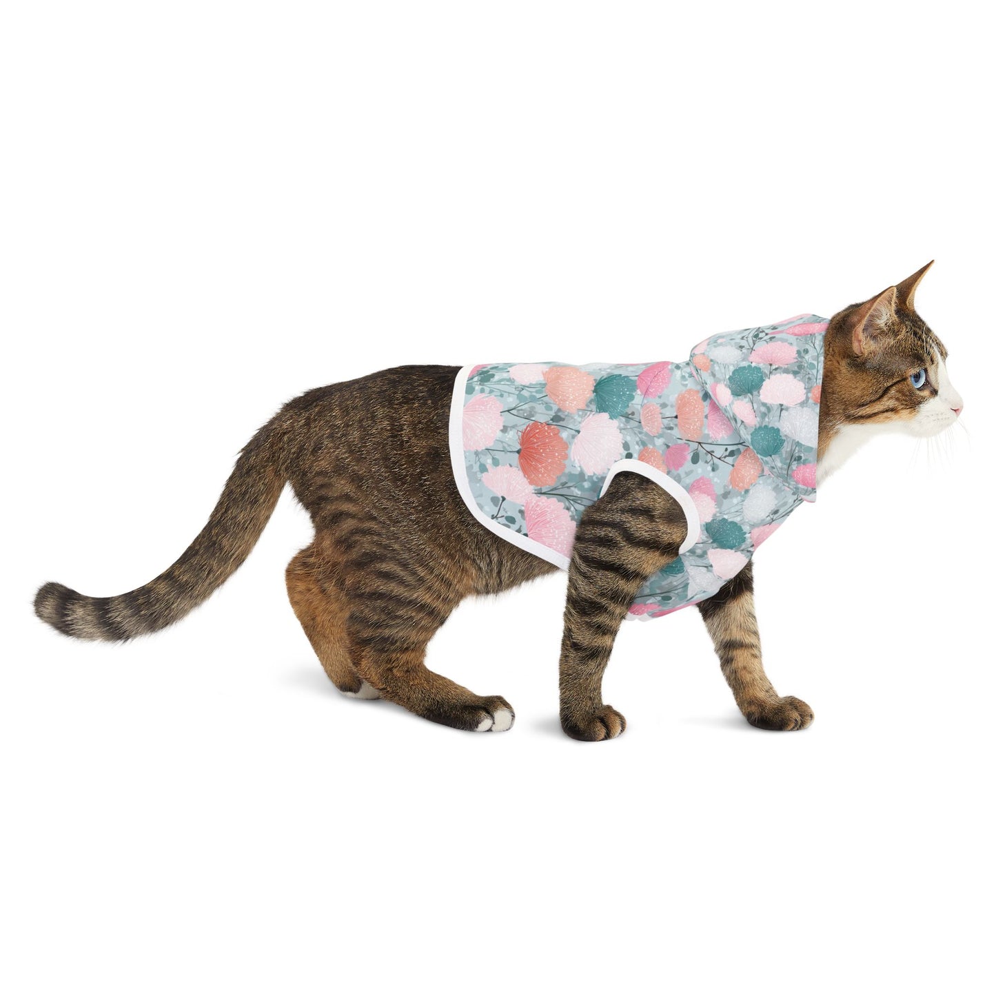 Dog Hoodie – Pastel Floral Pattern Pet Hoodie (Pink & Teal)