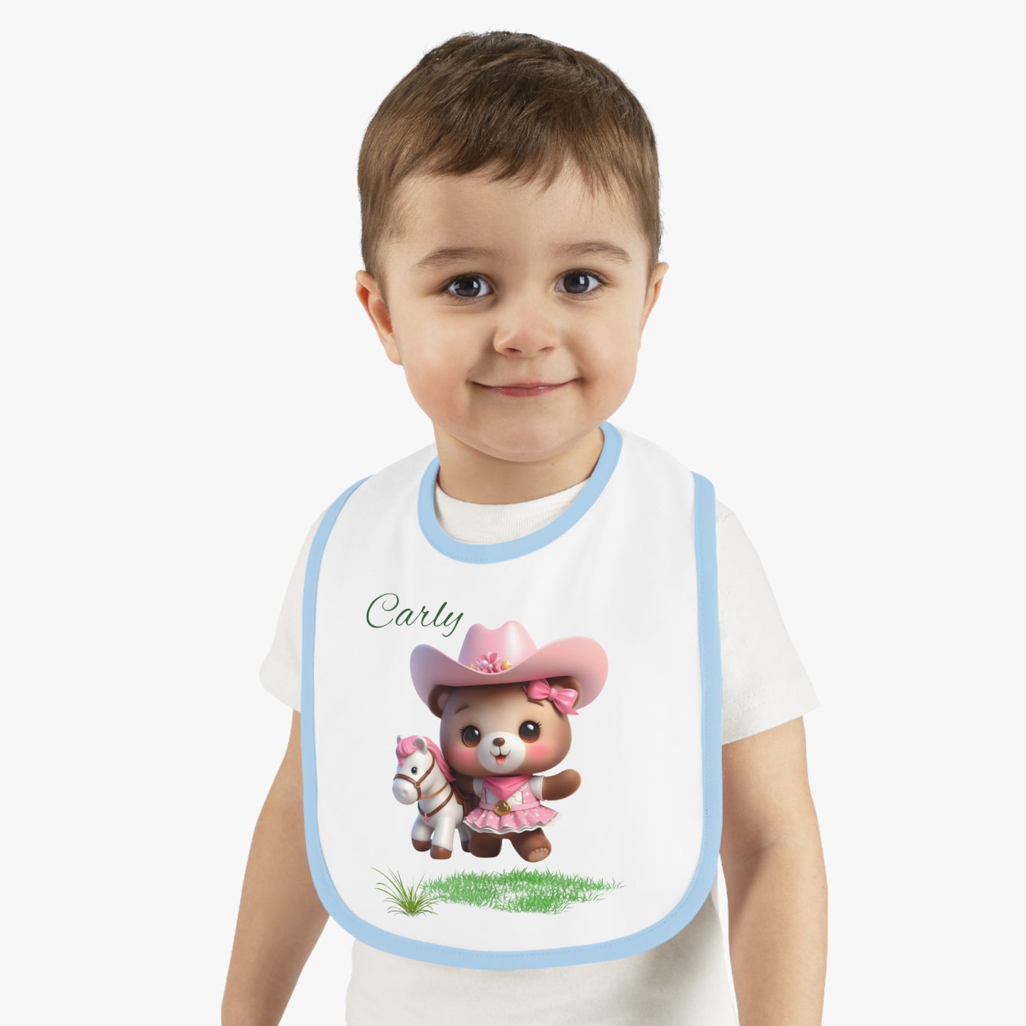Personalized Baby Bib – Pink Cowgirl Bear Design (Name Customizable)