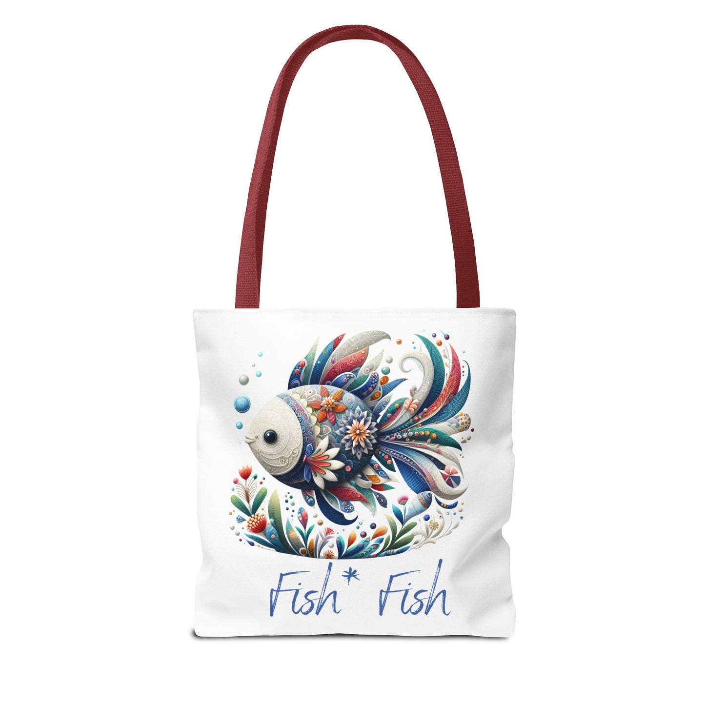 Floral Fish Tote Bag — Colorful Whimsical "Fish Fish" Canvas Tote