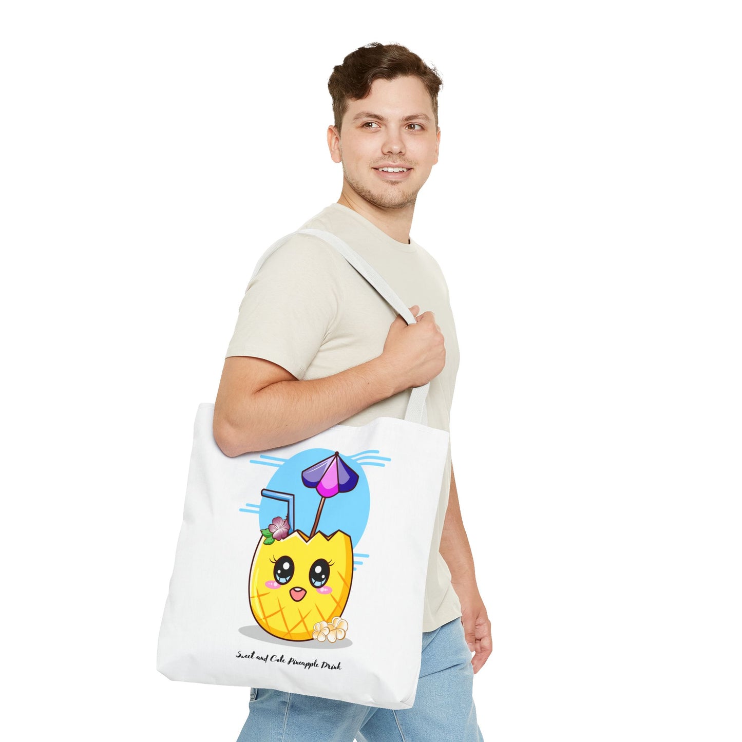 Pineapple Picnic Tote Bag — Cute Kawaii Tropical Drink Design