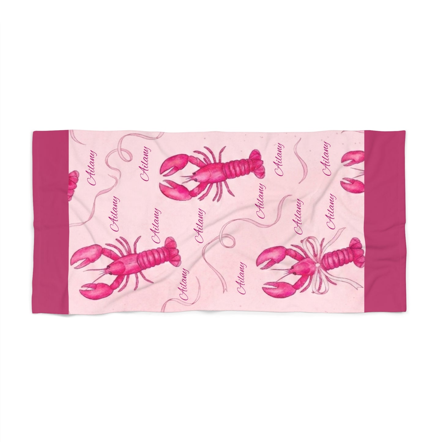 Pink Lobster Beach Towel — Personalized Nautical Summer Towels (Name Option)