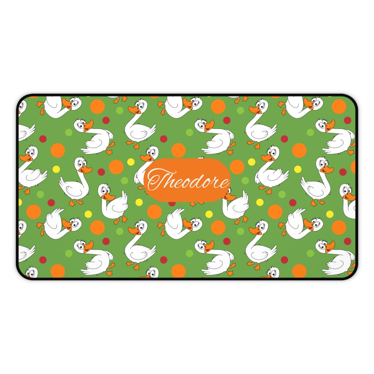 Swans & Dots Personalized Desk Mat — Custom Name Green Mouse Pad