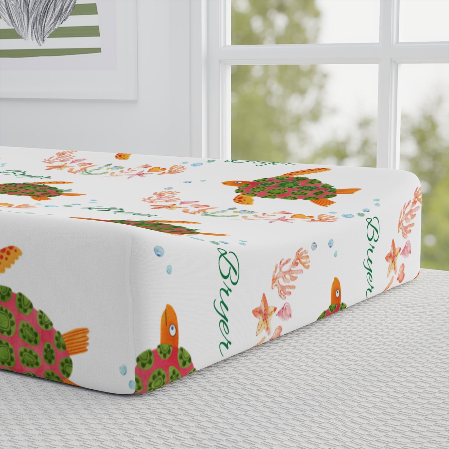 Baby Changing Pad Cover — Floral Sea Turtle Nursery Design