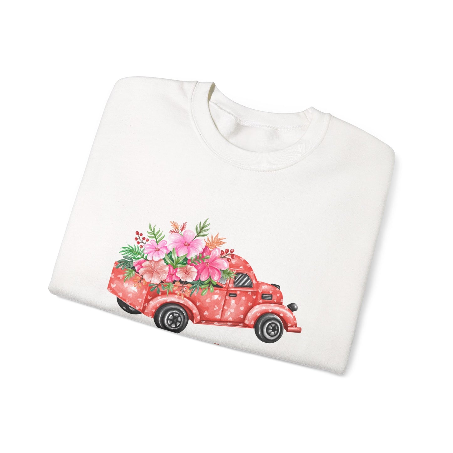 Flower Truck Crewneck Sweatshirt, Cozy Unisex Sweater for Valentine's Day, Comfortable Gift for Him/Her, Casual Love Apparel, Floral [...]