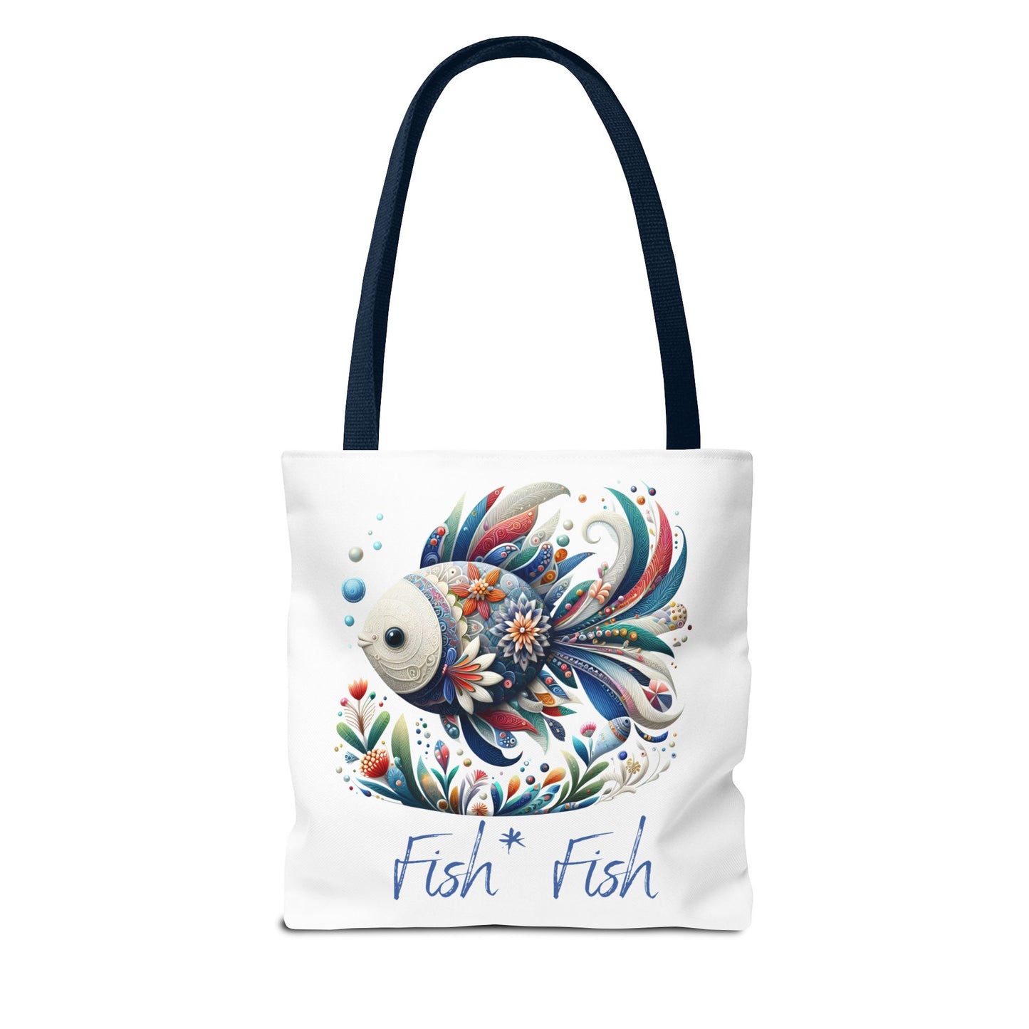 Floral Fish Tote Bag — Colorful Whimsical "Fish Fish" Canvas Tote