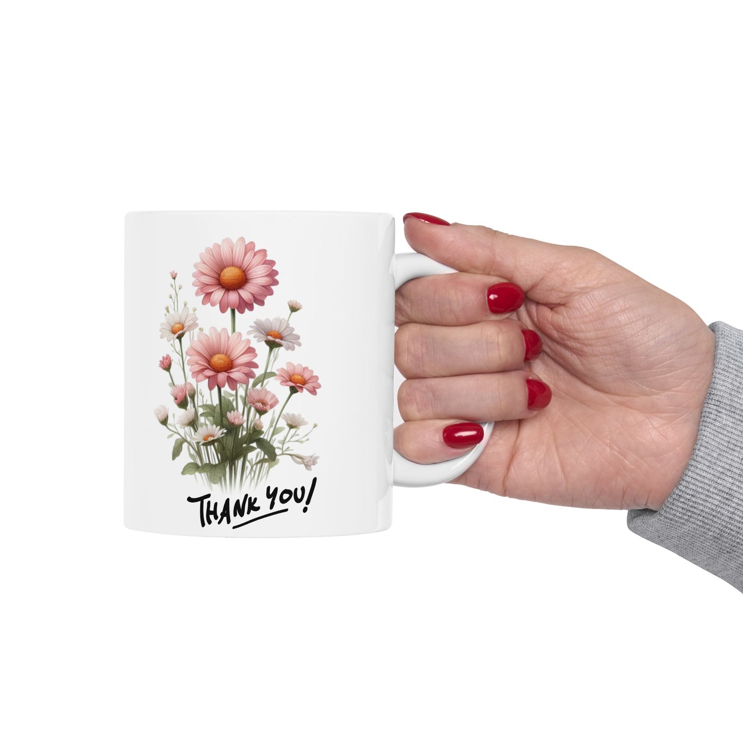 Thank You Floral Ceramic Mug (11oz & 15oz) — Pink Bouquet Appreciation Gift