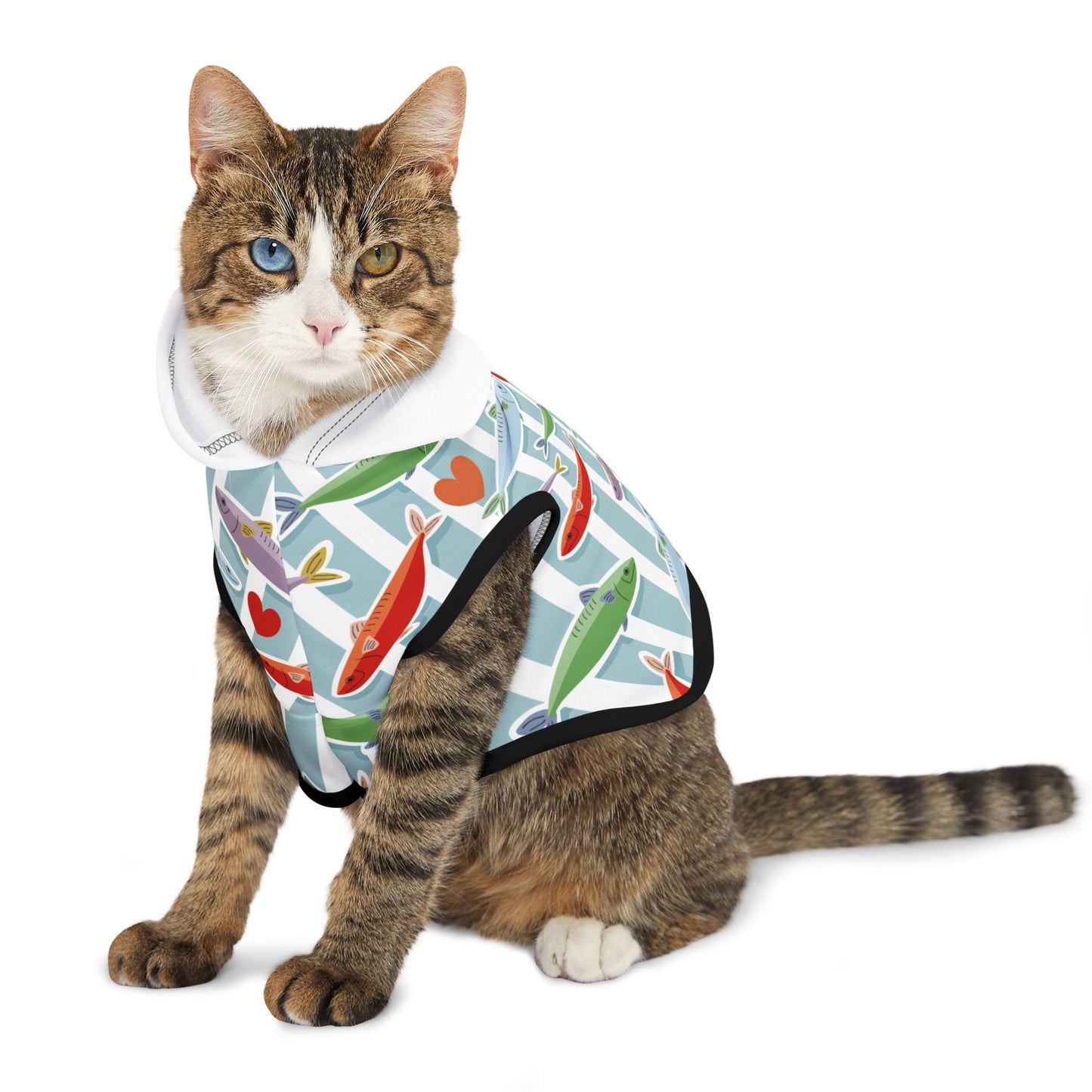 Pet Hoodie — Colorful Fish & Hearts Pattern Dog Hoodie
