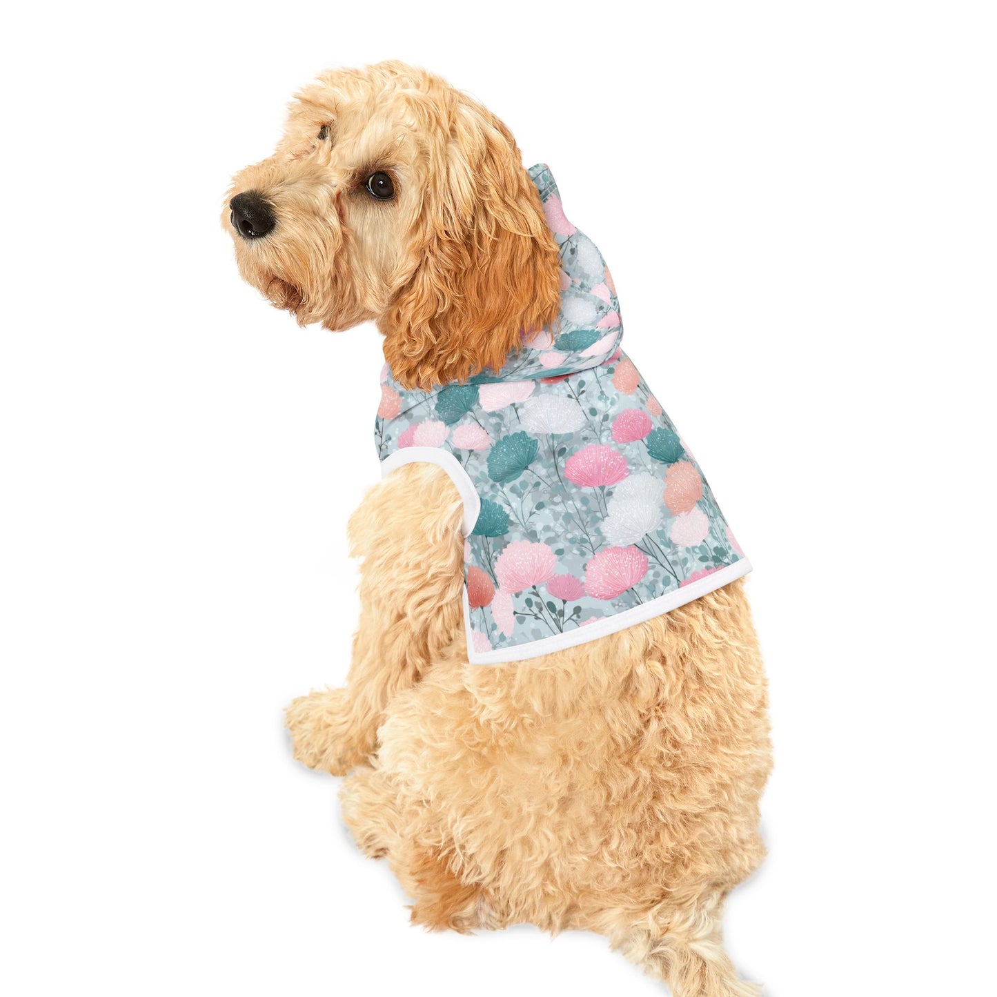 Dog Hoodie – Pastel Floral Pattern Pet Hoodie (Pink & Teal)