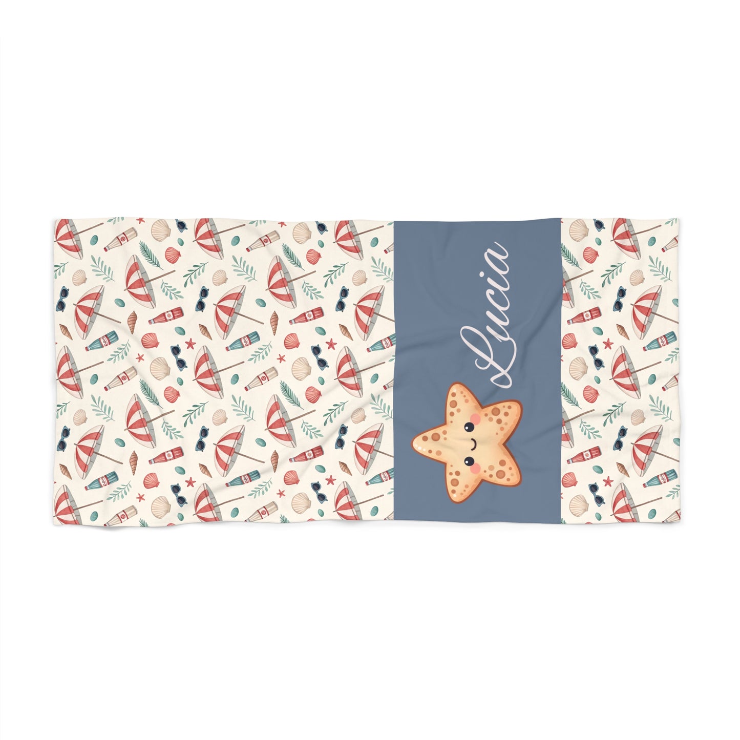 Personalized Nautical Starfish Beach Towel – Custom Name Summer Seashell Design